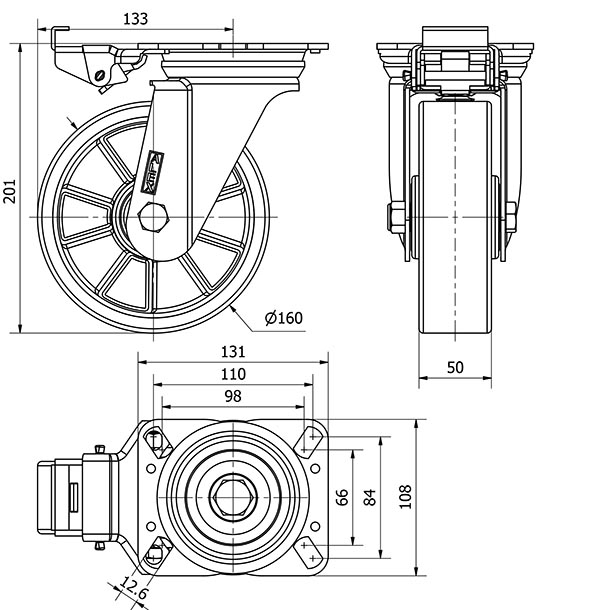 R.GIR.PLACA MEC.DIR.10ZVMD160-AUB ALUMINIO-POLIUR.NARANJA EJE BOLAS