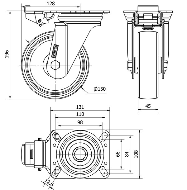 R.GIR.PLACA MEC.DIR.10ZVMD150-UT POLIAMIX BLANCO EJE LISO