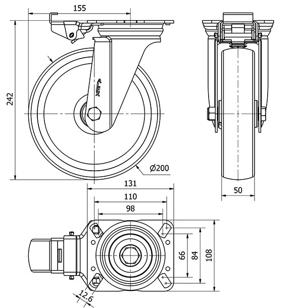 R.GIR.PLACA MEC.DIR.10ZVMD200-UT POLIAMIX BLANCO EJE LISO