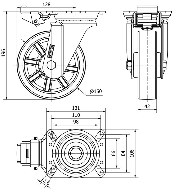 R.GIR.PLACA MEC.DIR.10ZVMD150-TD RESINA MARRON EJE LISO