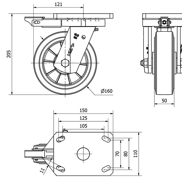 R.GIR.PLACA MEC.DIR.10HLBMD160-DEB ALUMINIO-GOMA NEGRA ELASTICA BOL.