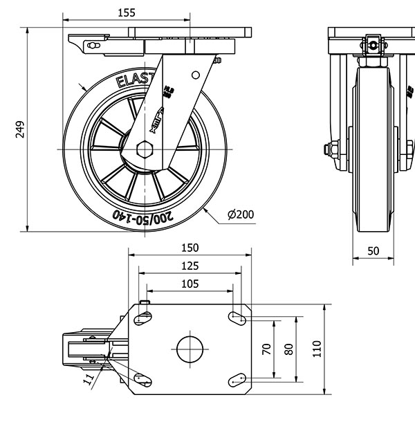 R.GIR.PLACA MEC.DIR.10HLBMD200-DEB ALUMINIO-GOMA NEGRA ELASTICA BOL.