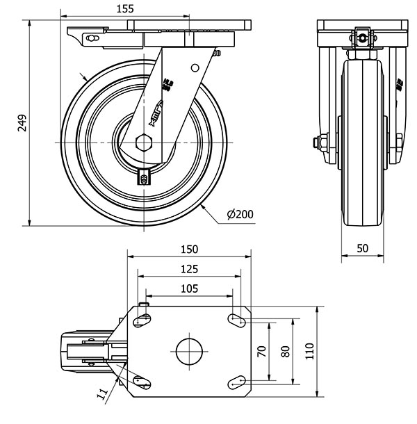 R.GIR.PLACA MEC.DIR.10HLBMD200-HGB HIERRO-GOMA NEGRA NATURAL BOLAS