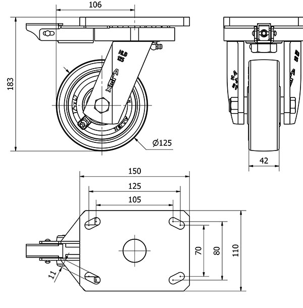 R.GIR.PLACA MEC.DIR.10HLBMD125-POB NYLON BLANCO-POLIUR.ROJO BOLAS