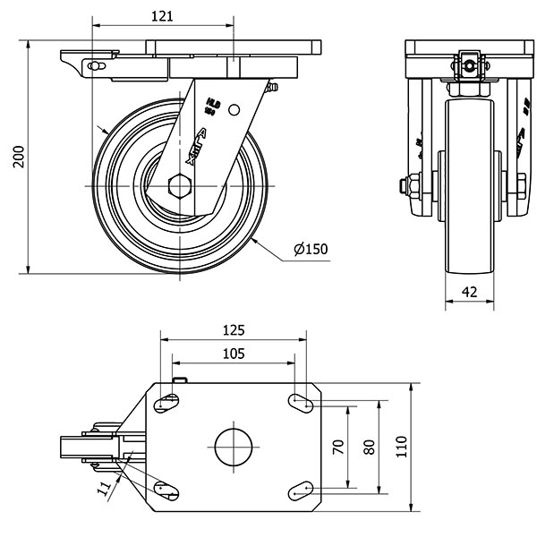 R.GIR.PLACA MEC.DIR.10HLBMD150-POB NYLON BLANCO-POLIUR.ROJO BOLAS