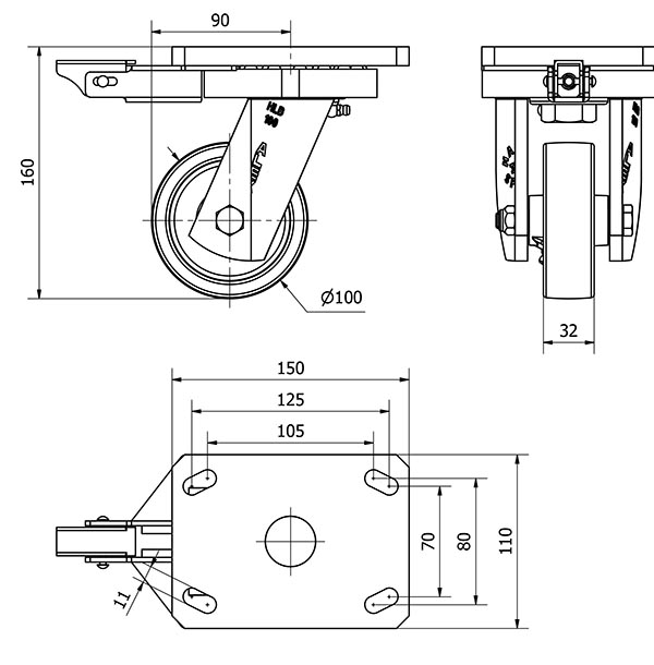 R.GIR.PLACA MEC.DIR.10HLBMD100-FT NYLON BLANCO EXTRAFUERTE EJE LISO