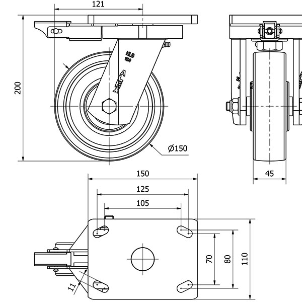 R.GIR.PLACA MEC.DIR.10HLBMD150-FTB NYLON BLANCO EXTRAFUERTE BOLAS