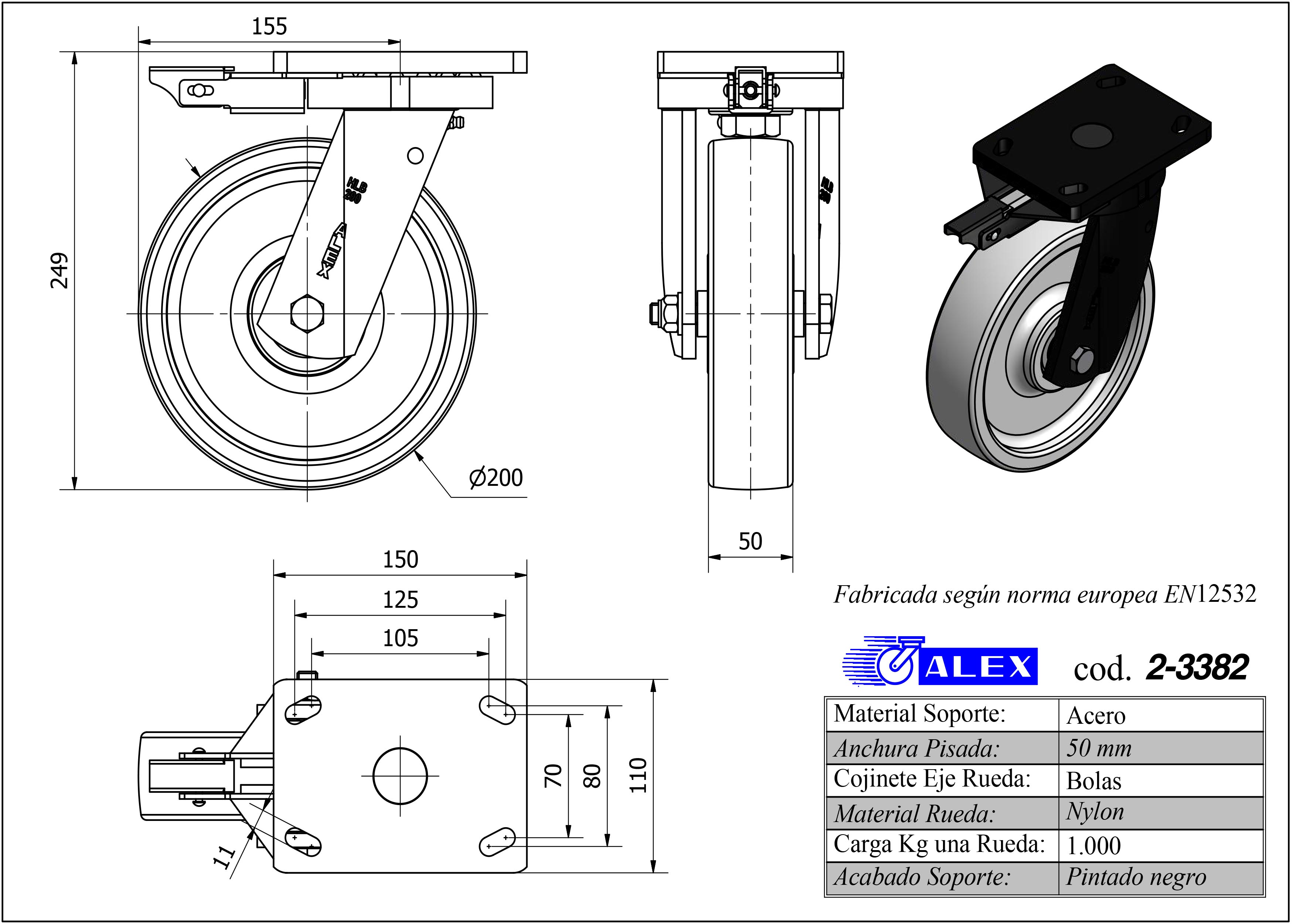 R.GIR.PLACA MEC.DIR.10HLBMD200-FTB NYLON BLANCO EXTRAFUERTE BOLAS