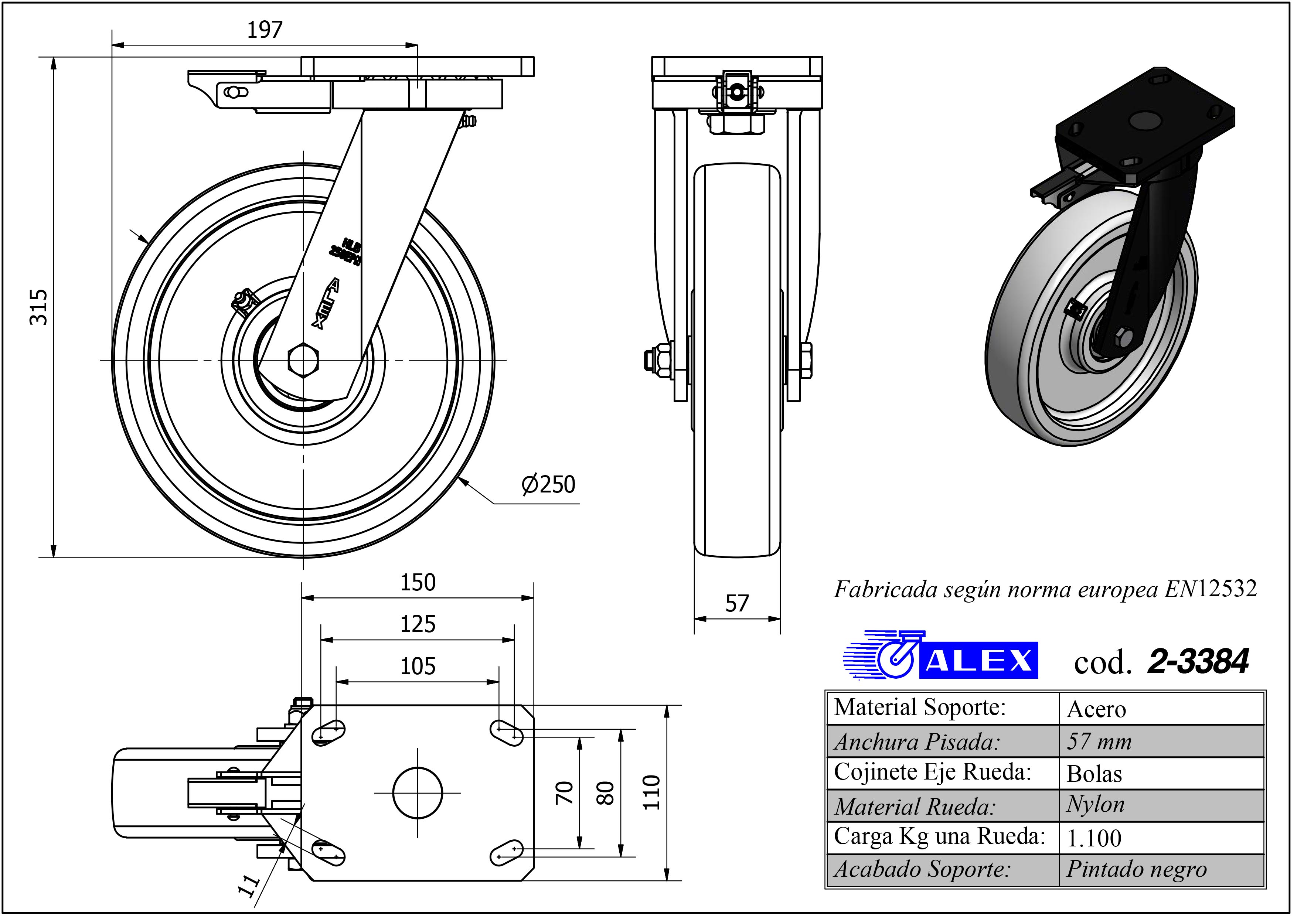 R.GIR.PLACA MEC.DIR.10HLBMD250E-FTB NYLON BLANCO EXTRAFUERTE BOLAS