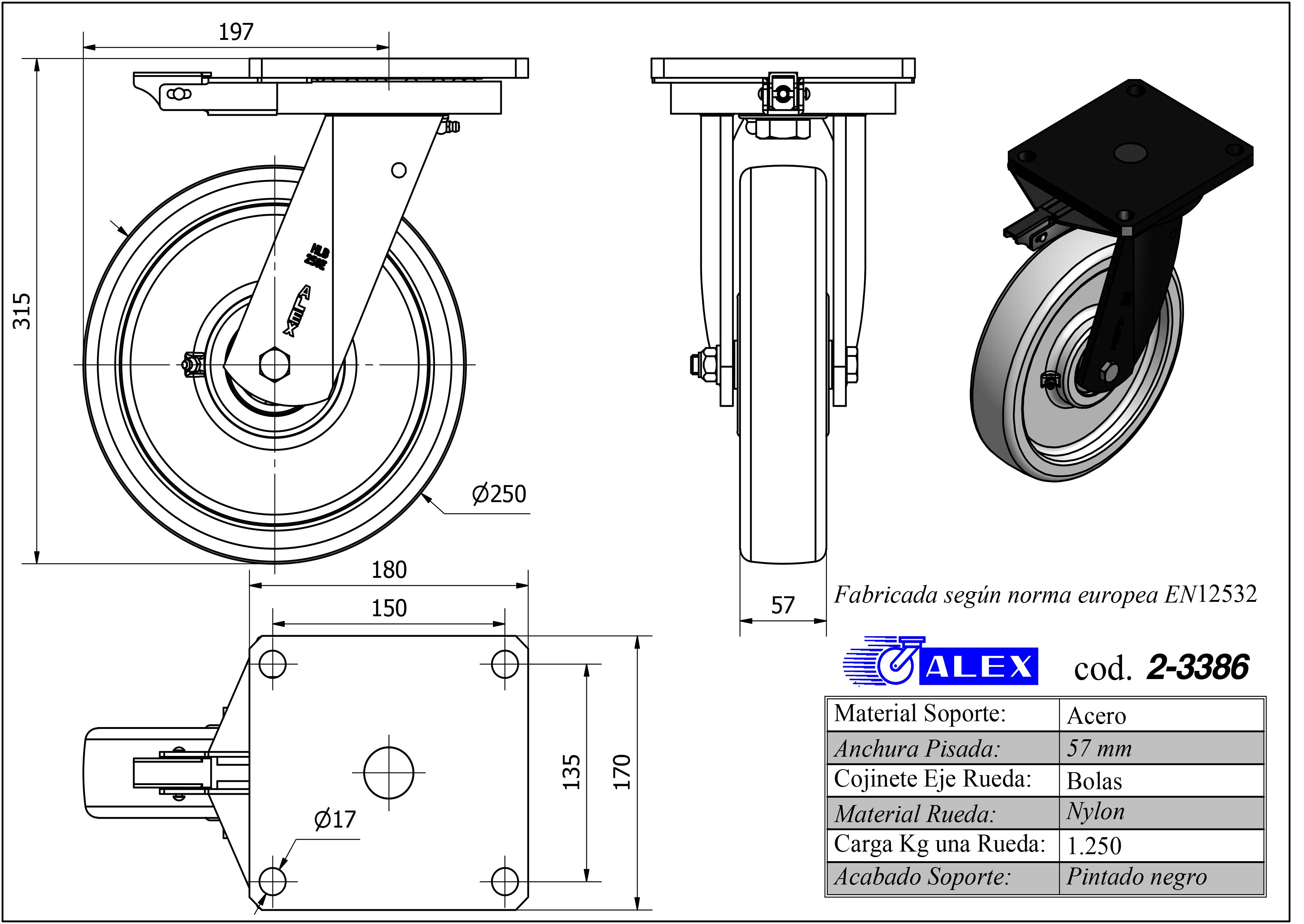 R.GIR.PLACA MEC.DIR.10HLBMD250H-FTB NYLON BLANCO EXTRAFUERTE BOLAS