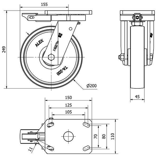 R.GIR.PLACA MEC.DIR.10HLBMD200-CI HIERRO FUNDIDO EJE LISO