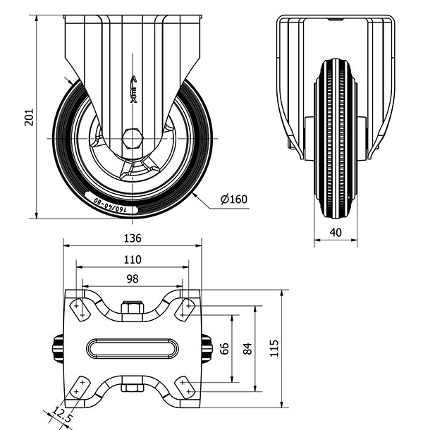 R.FIJA 17ZV160-PSR POLIAMIX-GOMA GRIS EJE RODILLOS