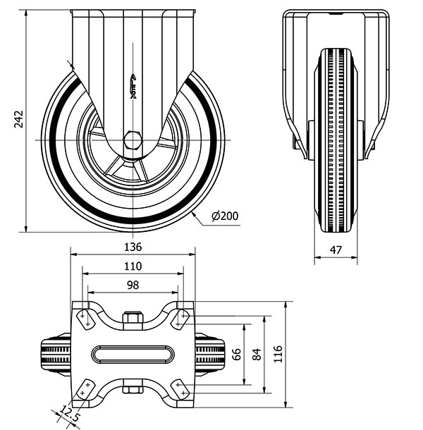 R.FIJA 17ZV200-PSR POLIAMIX-GOMA GRIS EJE RODILLOS