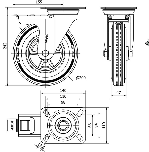 R.GIR.PLACA FRENO 10ZVFD200-PSR POLIAMIX-GOMA GRIS EJE RODILLOS