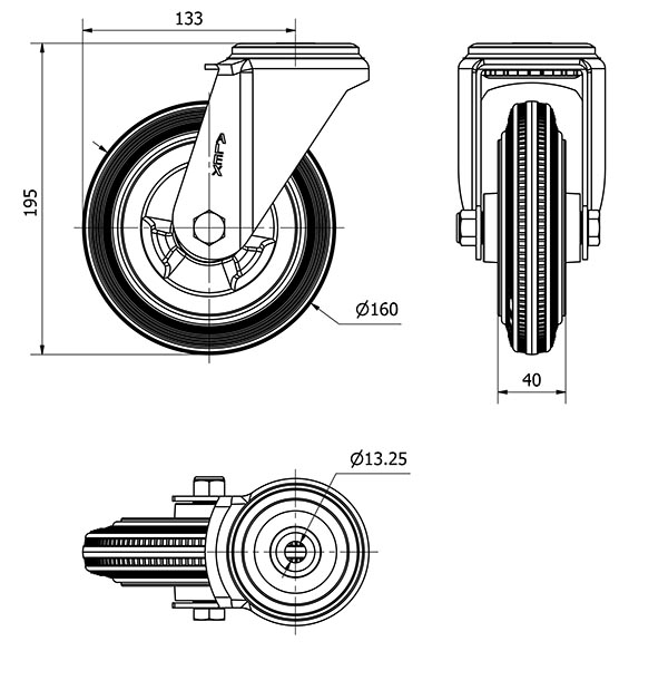 R.GIR.AGUJERO M12 20ZV160-PSR POLIAMIX-GOMA GRIS EJE RODILLOS