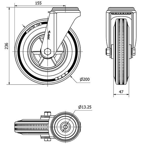 R.GIR.AGUJERO M12 20ZV200-PSR POLIAMIX-GOMA GRIS EJE RODILLOS