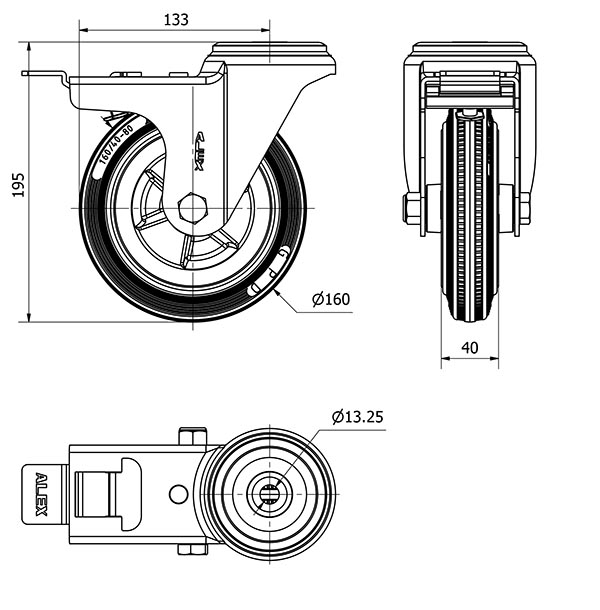 R.GIR.AGUJERO M12 FRENO 20ZVFD160-PSN POLIAMIX-GOMA GRIS EJE LISO