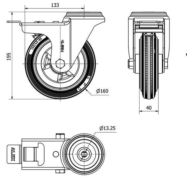 R.GIR.AGUJERO M12 FRENO 20ZVFD160-PSR POLIAMIX-GOMA GRIS RODILLOS