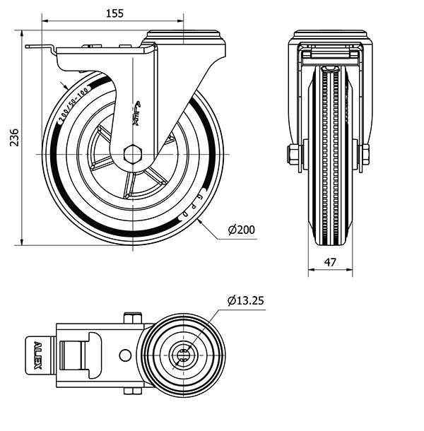 R.GIR.AGUJERO M12 FRENO 20ZVFD200-PSN POLIAMIX-GOMA GRIS EJE LISO