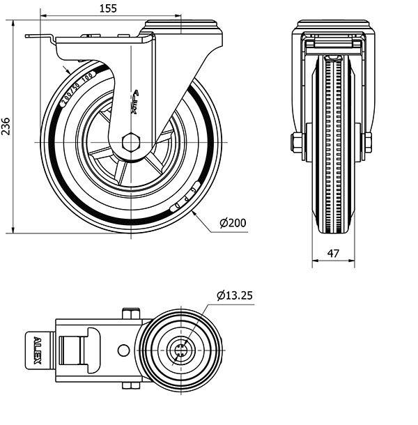 R.GIR.AGUJERO M12 FRENO 20ZVFD200-PSR POLIAMIX-GOMA GRIS RODILLOS