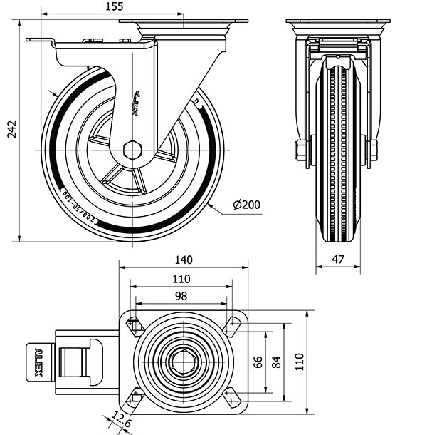 R.GIR.PLACA FRENO INOX.10ZVIFD200-PSN POLIAMIX-GOMA GRIS EJE LISO