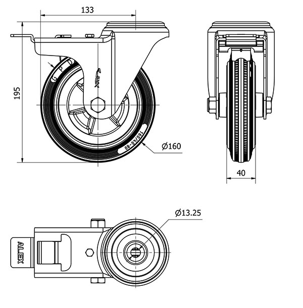 R.GIR.AGUJERO M12 FRENO INOX.20ZVIFD160-PSN POLIAMIX-GOMA GRIS LISO