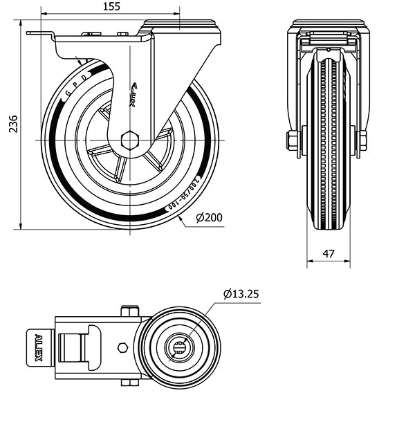 R.GIR.AGUJERO M12 FRENO INOX.20ZVIFD200-PSN POLIAMIX-GOMA GRIS LISO