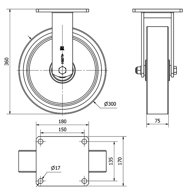 R.FIJA (ANCHA) 17HLB300A-HUB HIERRO-POLIUR.NARANJA EJE BOLAS