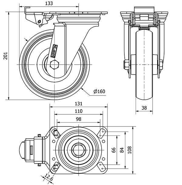 R.GIR.MEC.DIR.10ZVMD160-PGZN POLIAMIX-GOMA GRIS INYECT.EJE LISO