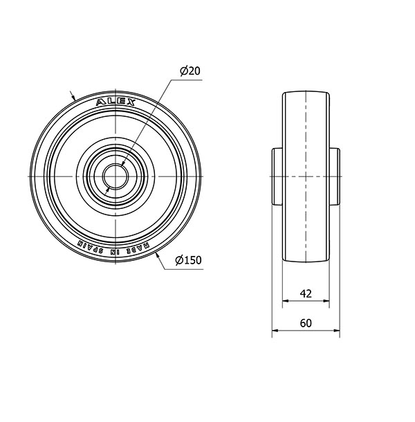 RUEDA POAR150-20-60 NUCLEO POLIAMIX BLANCO Y BANDA POLIUR.AZUL RODIL