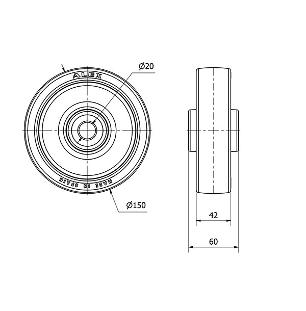 RUEDA POAR150-20-60 POLIAMIX BLANC.Y BANDA POLIUR.AZUL(COJ.ROD.INOX)