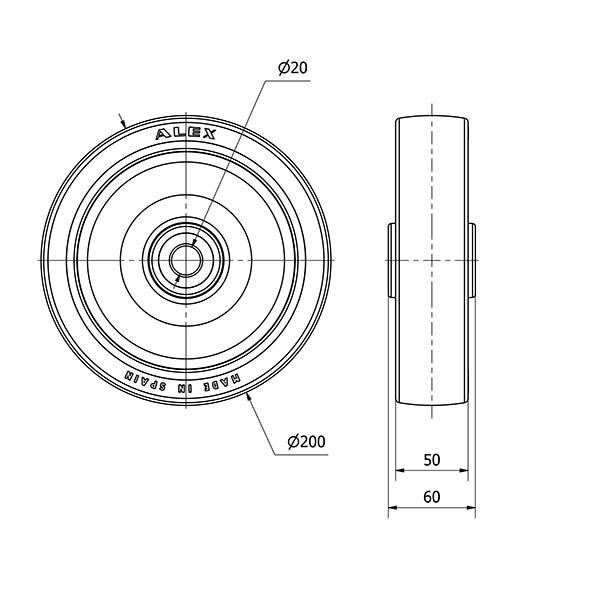 RUEDA POAR200-20-60 POLIAMIX BLANC.Y BANDA POLIUR.AZUL(COJ.ROD.INOX)