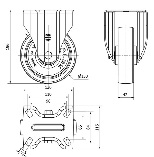 R.FIJA 17ZV150-POLR POLIAMIX BLANCO-POLIUR.MARRON EJE RODILLOS