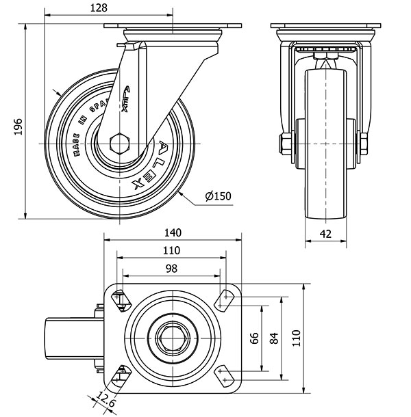 R.GIR.PLACA 10ZV150-POAR POLIAMIX BLANCO-POLIUR.AZUL EJE RODILLOS