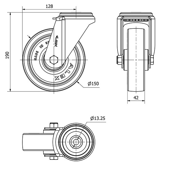 R.GIR.AGUJERO M12 20ZV150-POAR POLIAMIX BLANCO-POLIUR.AZUL RODILLOS