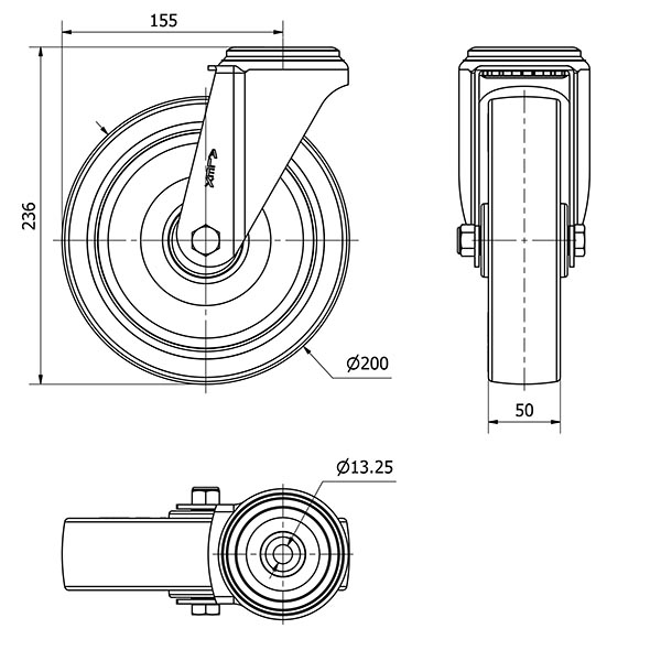 R.GIR.AGUJERO M12 20ZV200-POAR POLIAMIX BLANCO-POLIUR.AZUL RODILLOS