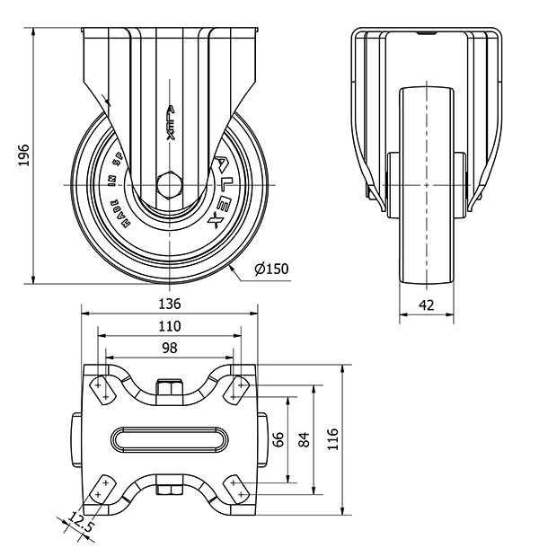 R.FIJA INOX.17ZVI150-POLR POLIAMIX BLANCO-POLIUR.MARRON EJE RODILLOS