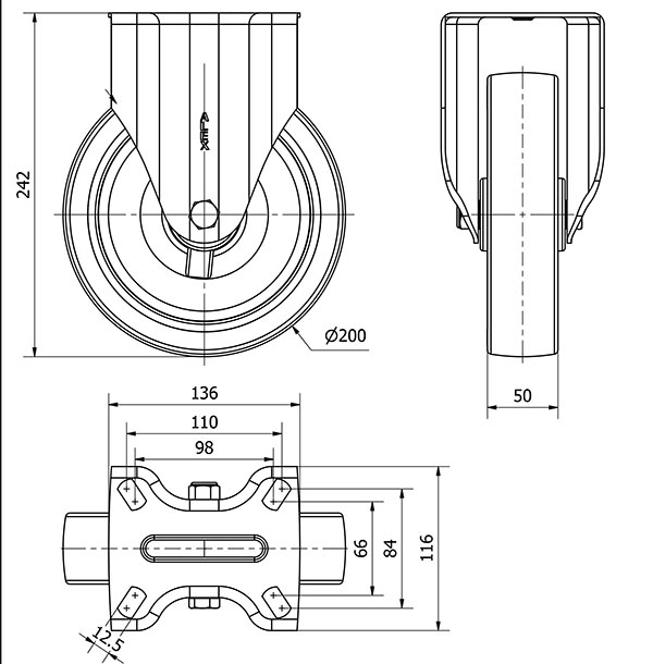 R.FIJA INOX.17ZVI200-POLR POLIAMIX BLANCO-POLIUR.MARRON EJE RODILLOS