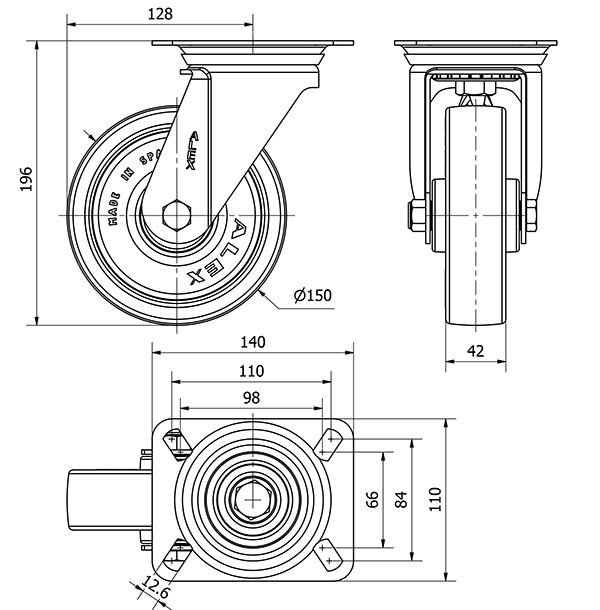 R.GIR.PLACA INOX.10ZVI150-POAR POLIAMIX BLANCO-POLIUR.AZUL RODILLOS