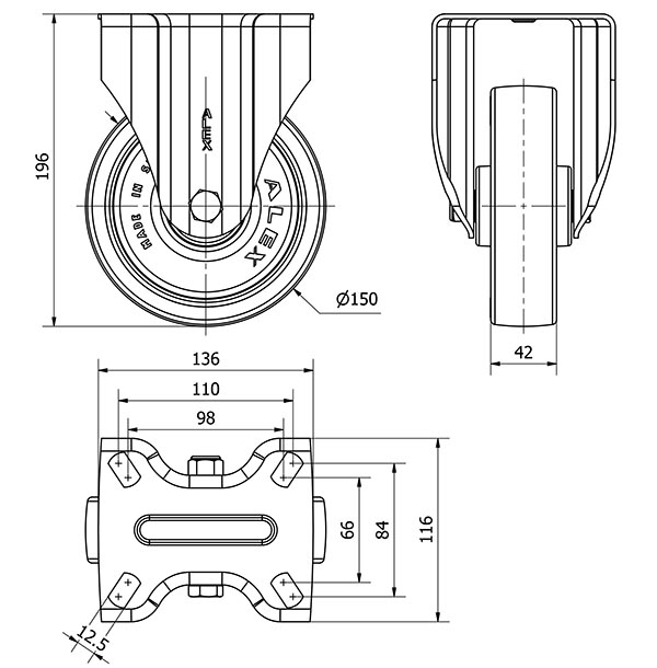 R.FIJA INOX.17ZVI150-POAR POLIAMIX BLANCO-POLIUR.AZUL EJE RODILLOS