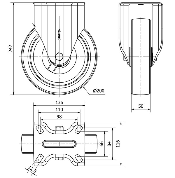 R.FIJA INOX.17ZVI200-POAR POLIAMIX BLANCO-POLIUR.AZUL EJE RODILLOS