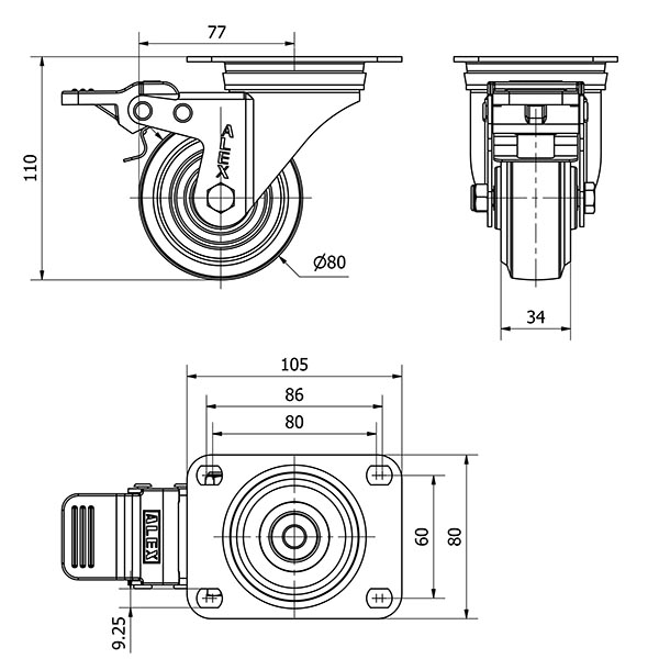 R.GIR.PLACA FRENO 10ZVLFD80-PGMR POLIAMIX-GOMA AZUL EJE RODILLOS