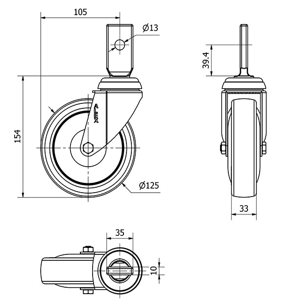 R.GIR.ESPIGA PLANA 32BM125CP-PGAISB GOMA GRIS EJE BOLAS