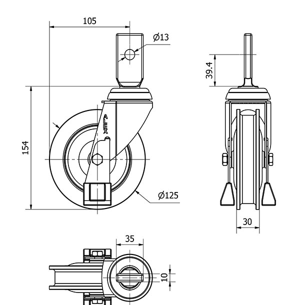 R.GIR.ESPIGA PLANA C/PATAS 32MM125-MEB POLIUR.GRIS ACANALADA BOLAS