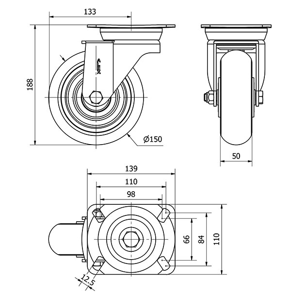 R.GIR.PLACA 10TV150-HUAB HIERRO-POLIUR.NARANJA EJE BOLAS BALONA
