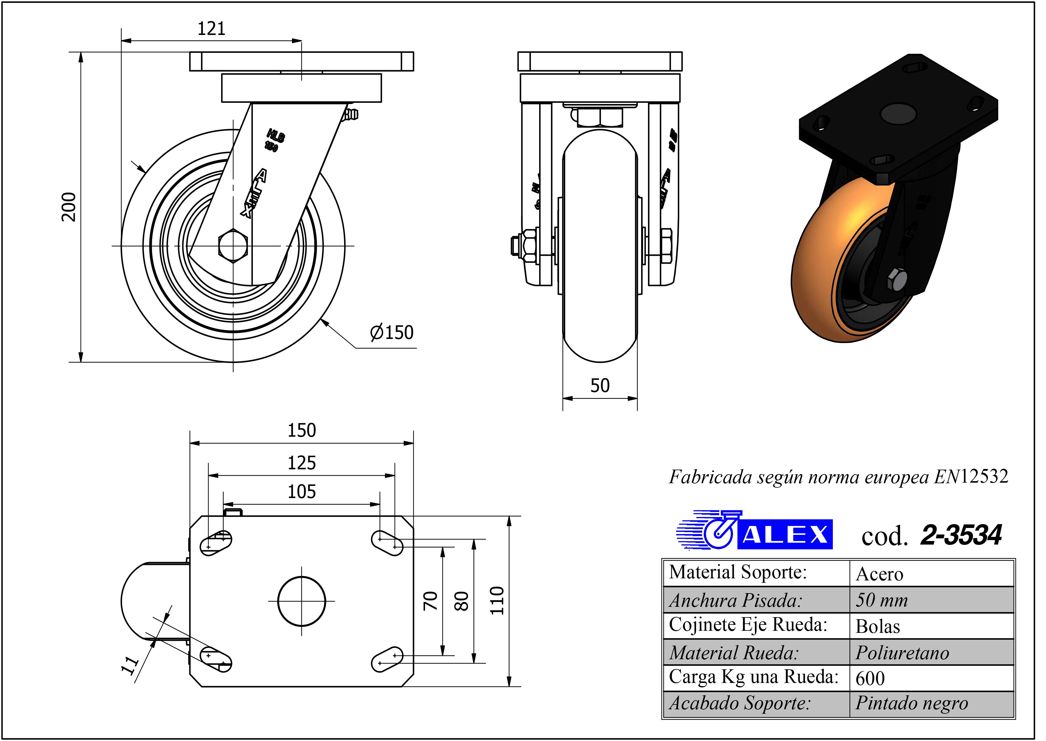 R.GIR.PLACA 10HLB150-HUAB HIERRO-POLIUR.NARANJA EJE BOLAS BALONA
