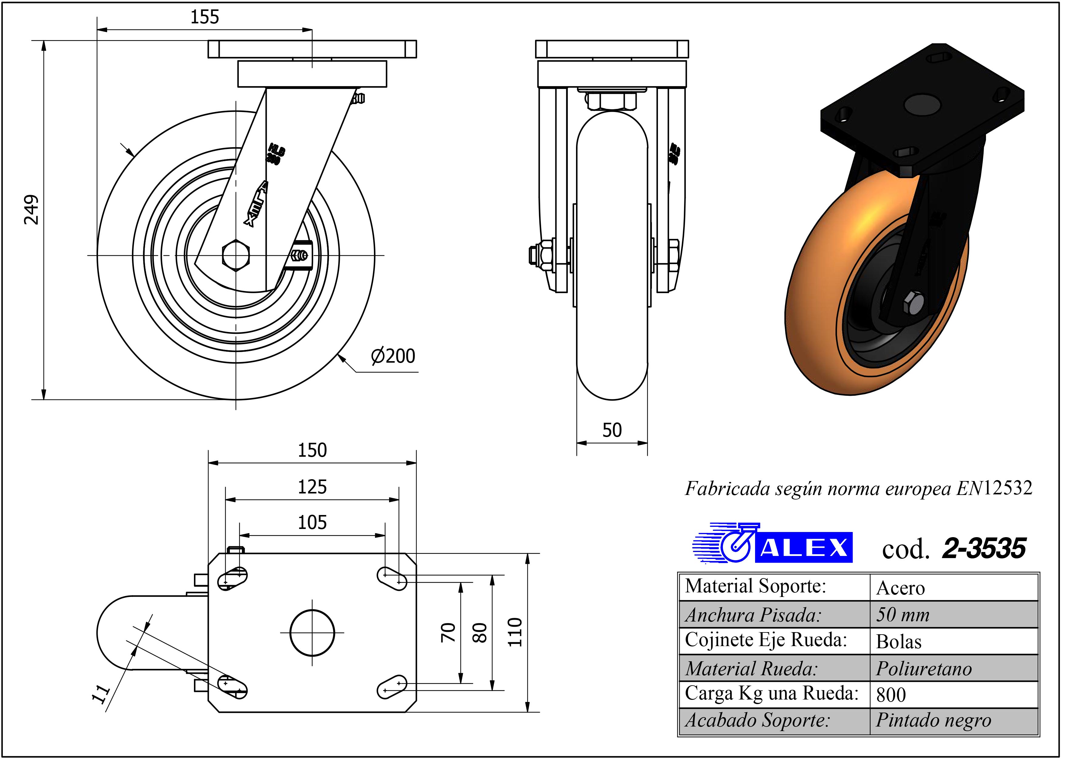 R.GIR.PLACA 10HLB200-HUAB HIERRO-POLIUR.NARANJA EJE BOLAS BALONA