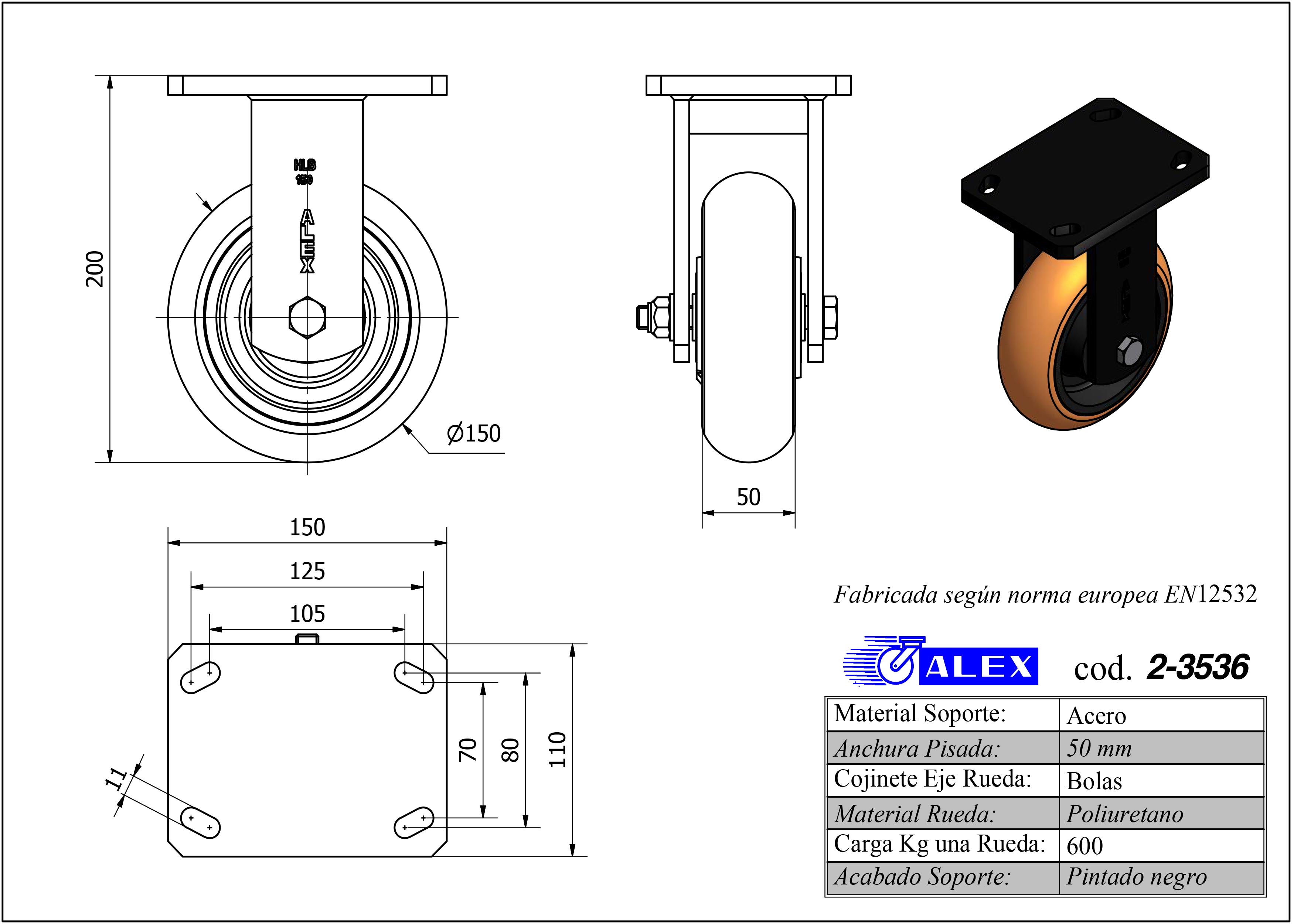 R.FIJA 17HLB150-HUAB HIERRO-POLIUR.NARANJA EJE BOLAS BALONA