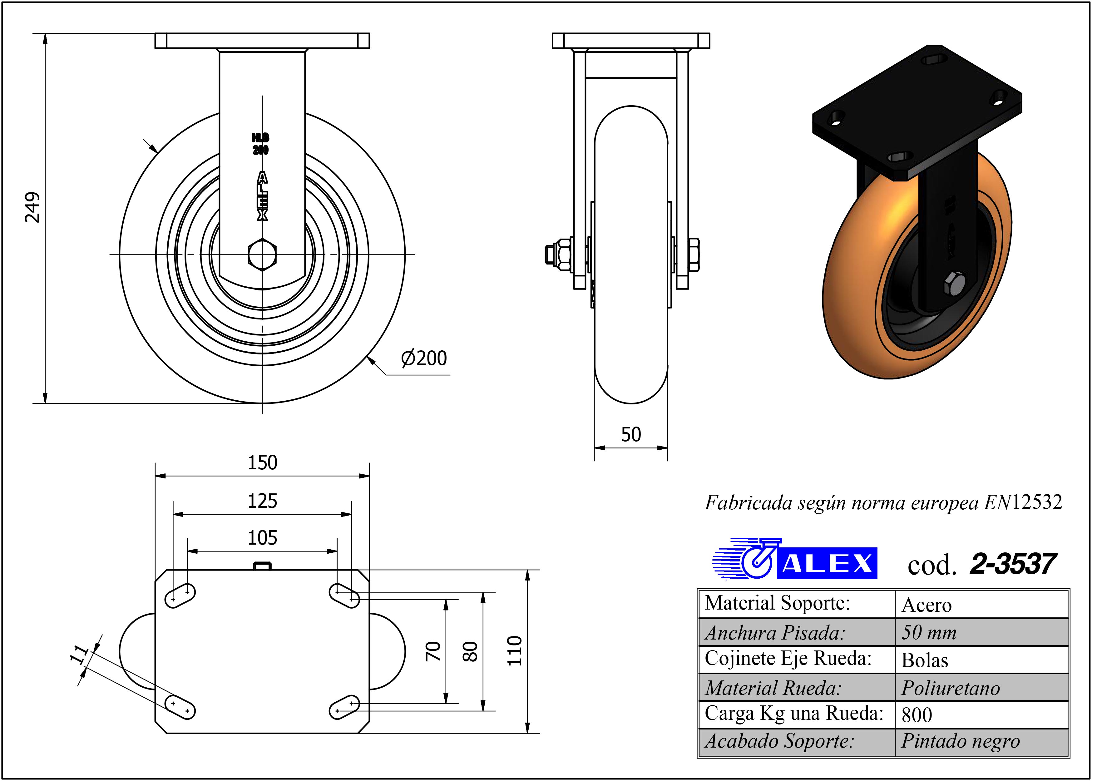 R.FIJA 17HLB200-HUAB HIERRO-POLIUR.NARANJA EJE BOLAS BALONA