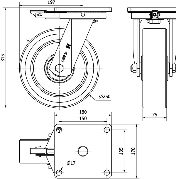 R.GIR.PLACA MEC.DIR.(ANCHA) 10HLBMD250A-HUB HIERRO-POLIUR.NAR.BOLAS